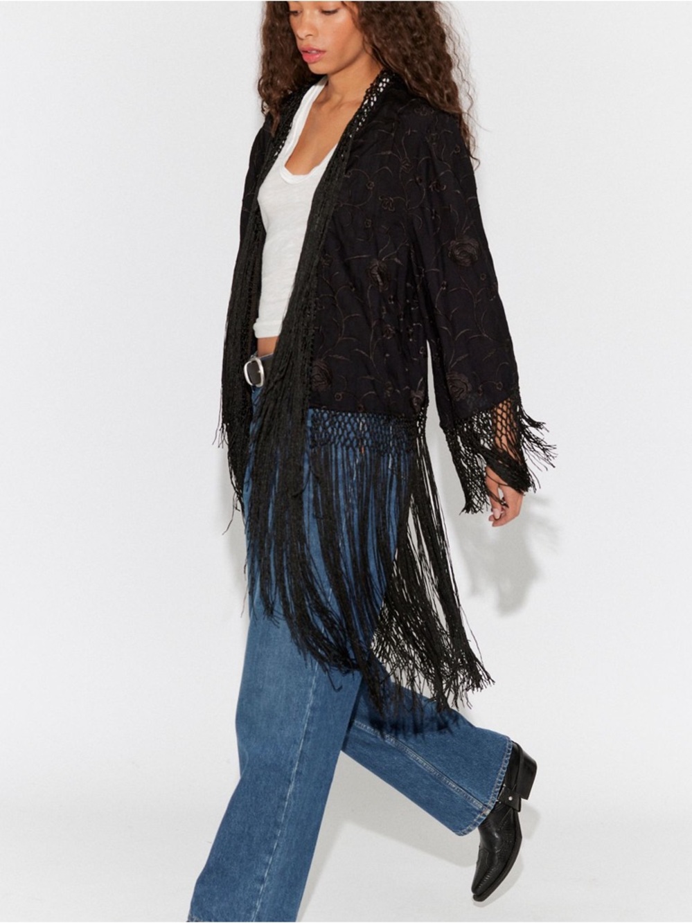 NWOT Free People London Nights Piano Duster in Black - Picture 2 of 9
